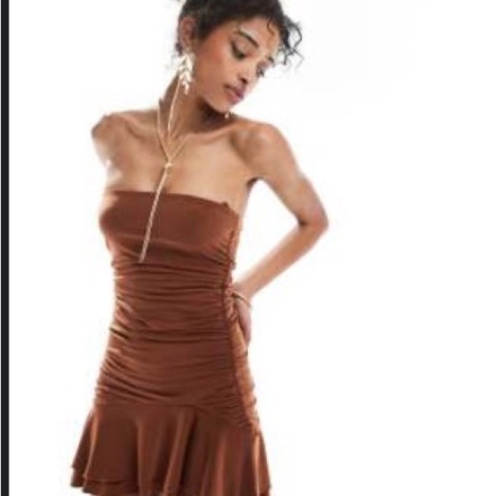Bershka Brown Ruffled Mini Dress